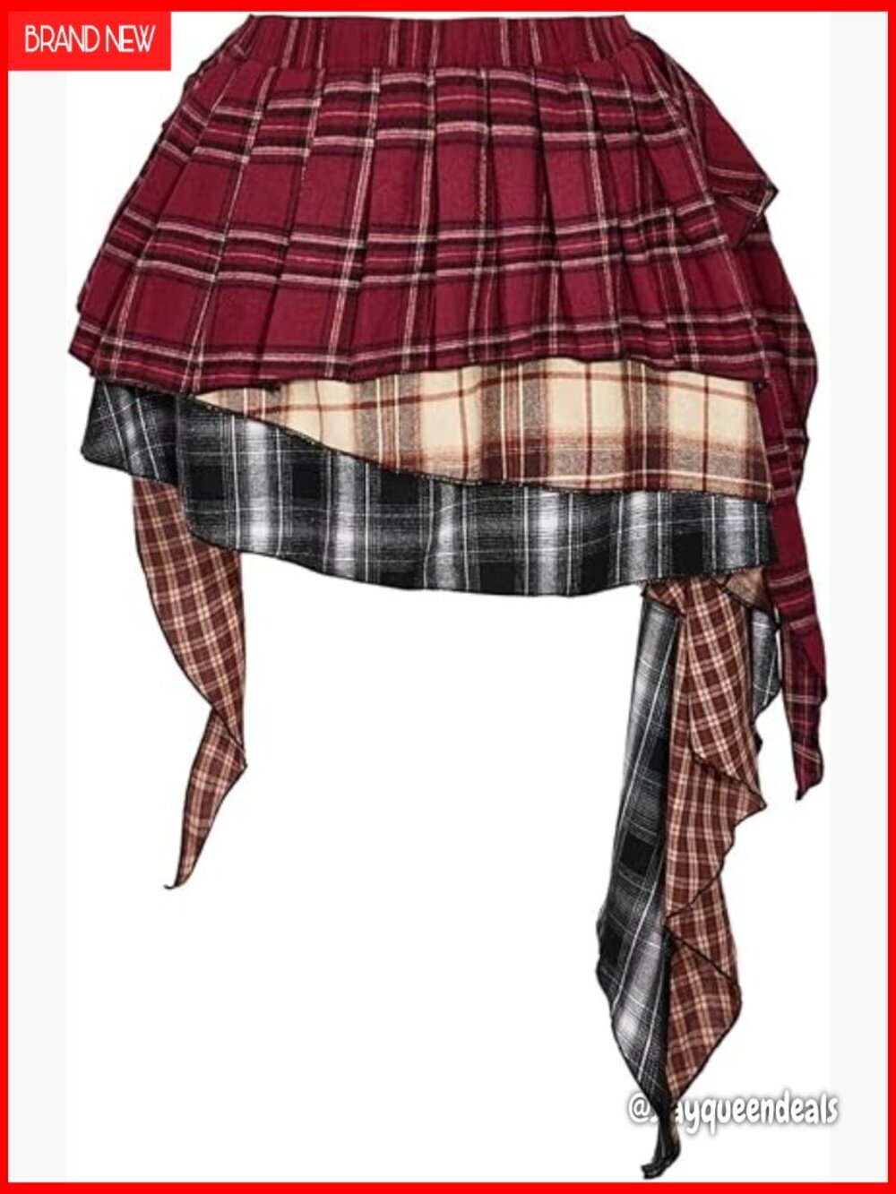 Plus Size Y2K High Waist Pleated Plaid Mini Skirt Asymmetrical Hem